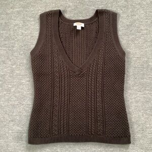 Talbots Vintage Chocolate Brown Chunky Cable Knit Vest Sz. PL